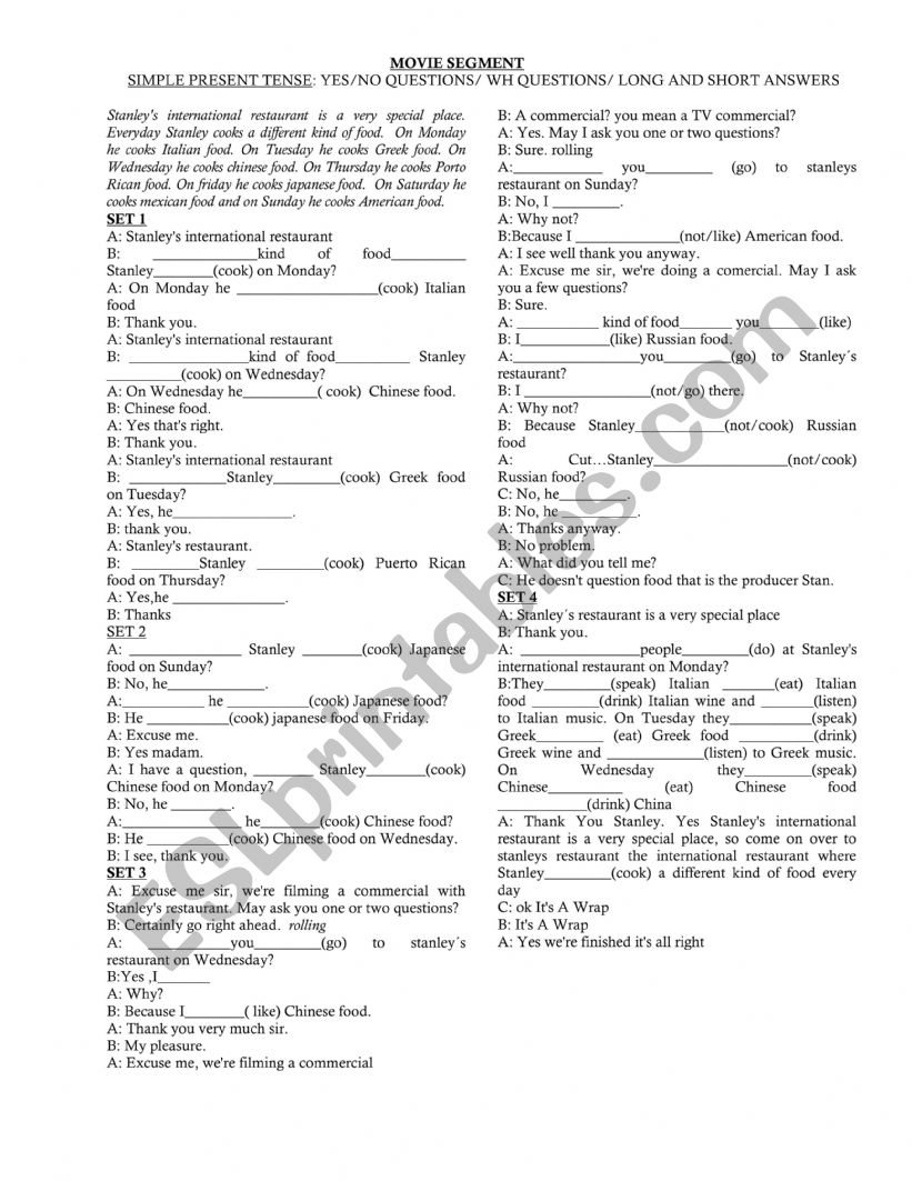 SIMPLE PRESENT- QUESTIONS worksheet