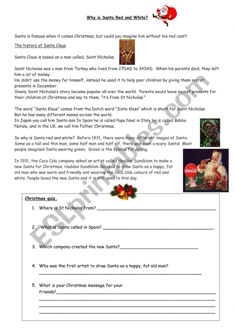 why is Santa red and white? worksheet