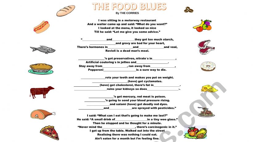 Food blues song worksheet