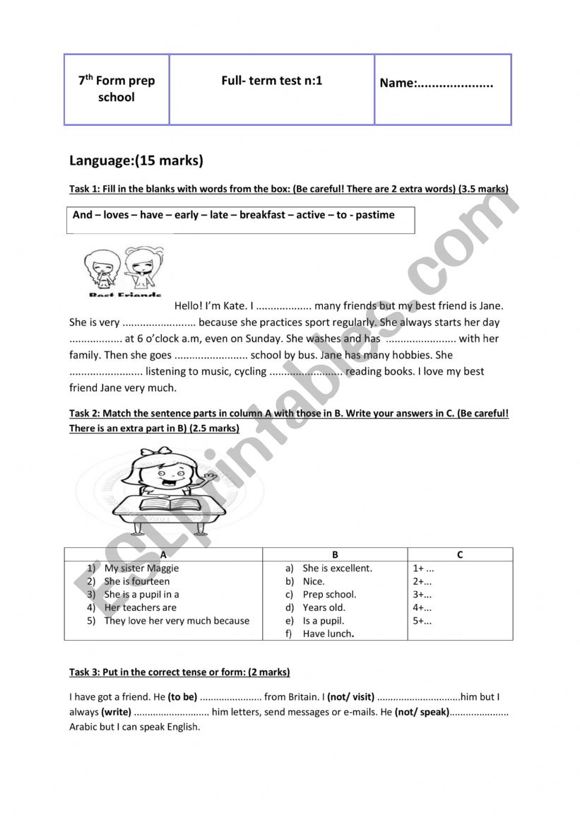 English full term test 1 7th form 