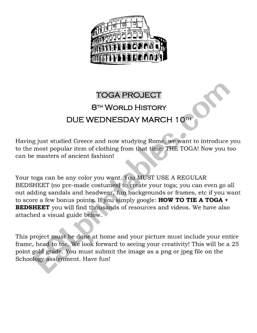 Toga Day worksheet