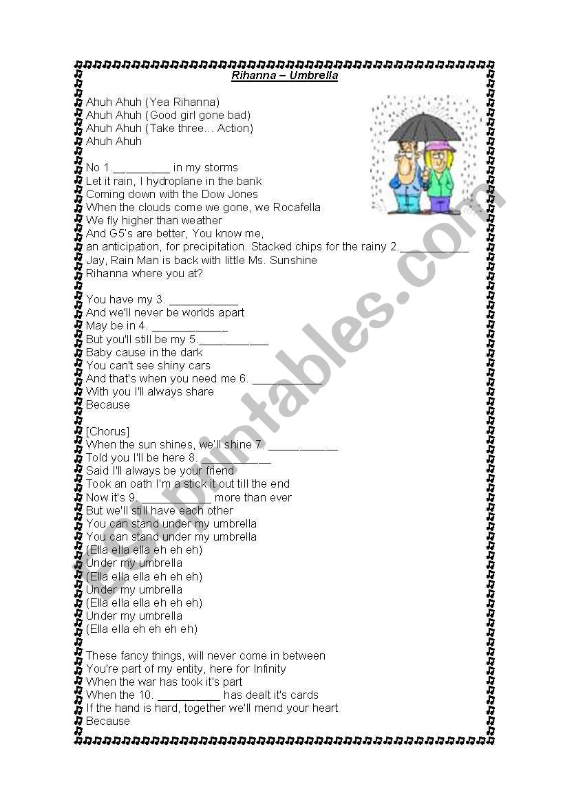 Rihanna - Umbrella  worksheet