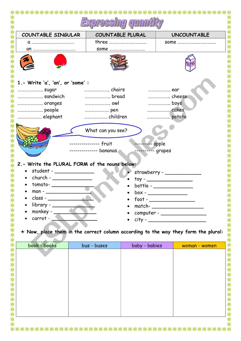 EXPRESSING QUANTITY worksheet