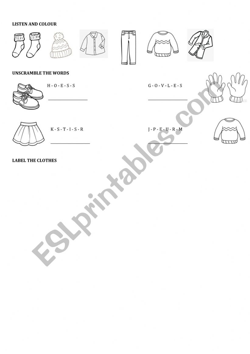 Clothes worksheet