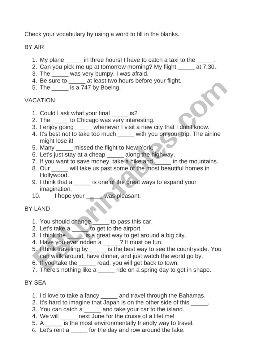 travel phrases - GAP FILL worksheet