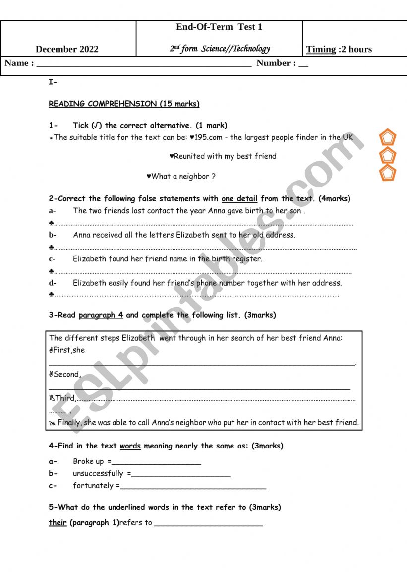 end term test 1 2nd form tech /sci