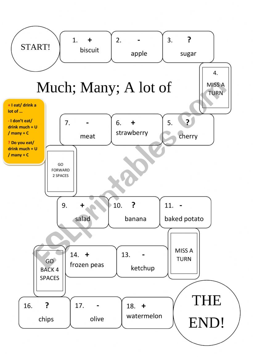 Board game - much/many worksheet