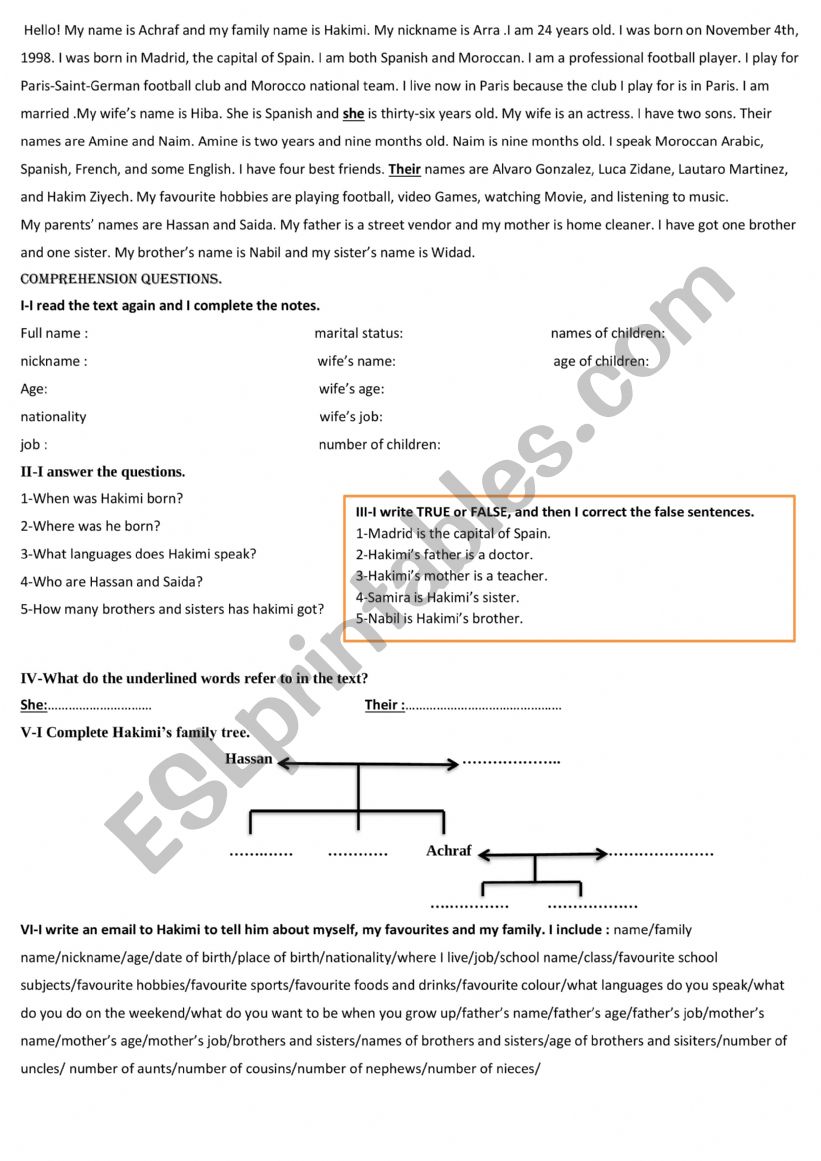 reading comprehension worksheet