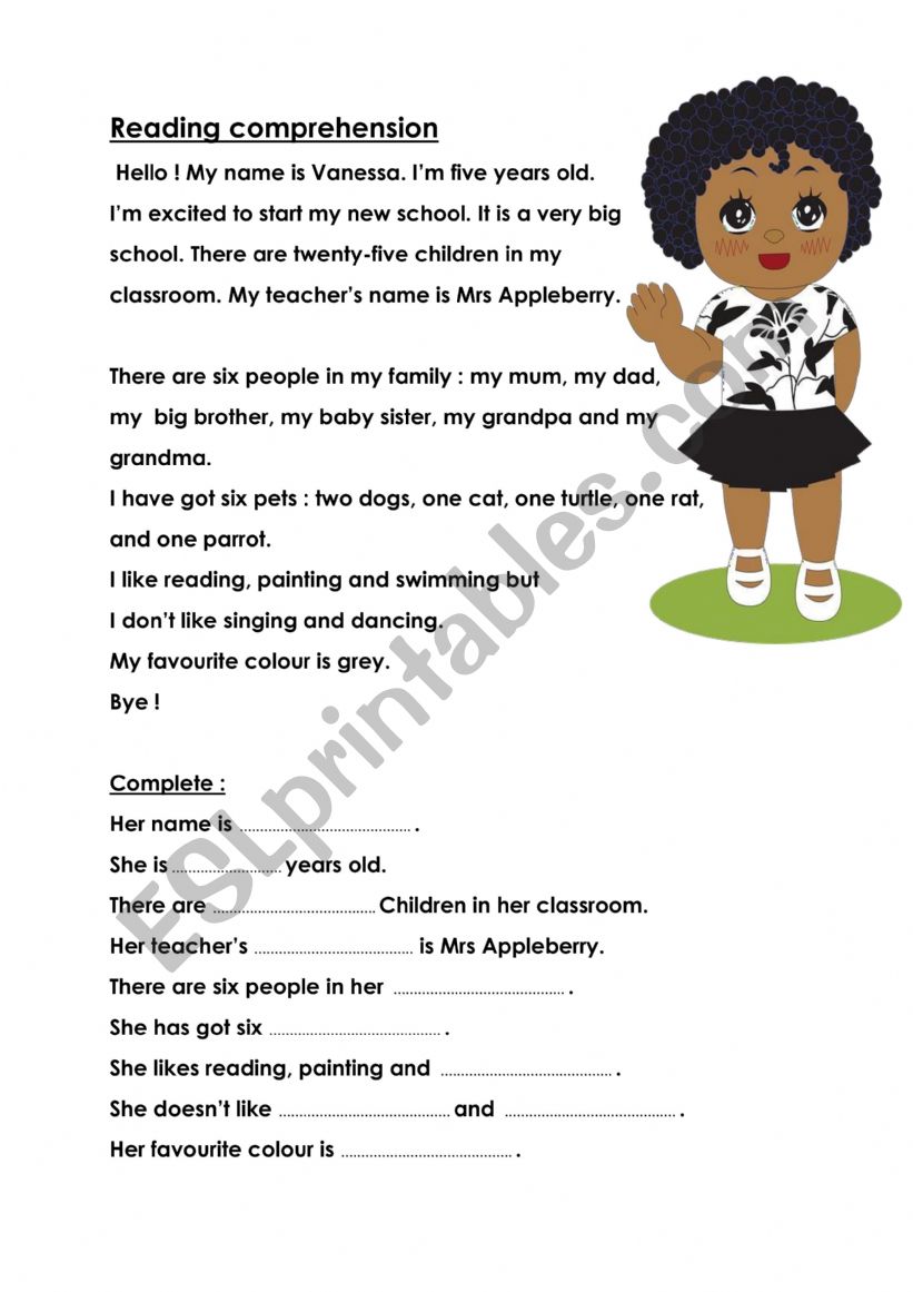 Easy reading comprehension worksheet