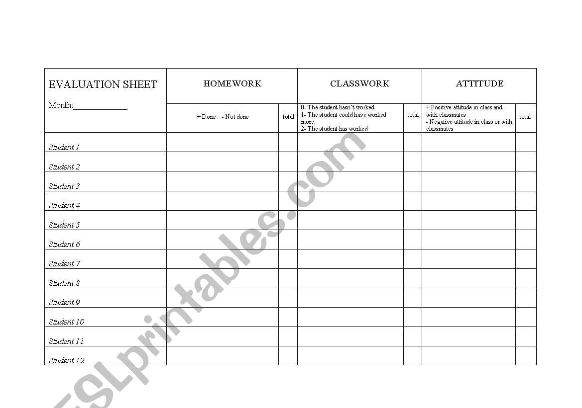 evaluation drill for teachers worksheet