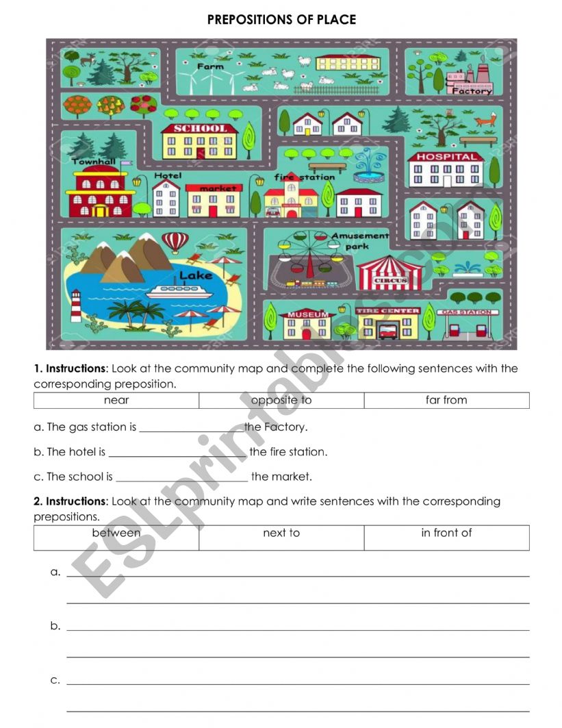 Prepositions of place using a community map