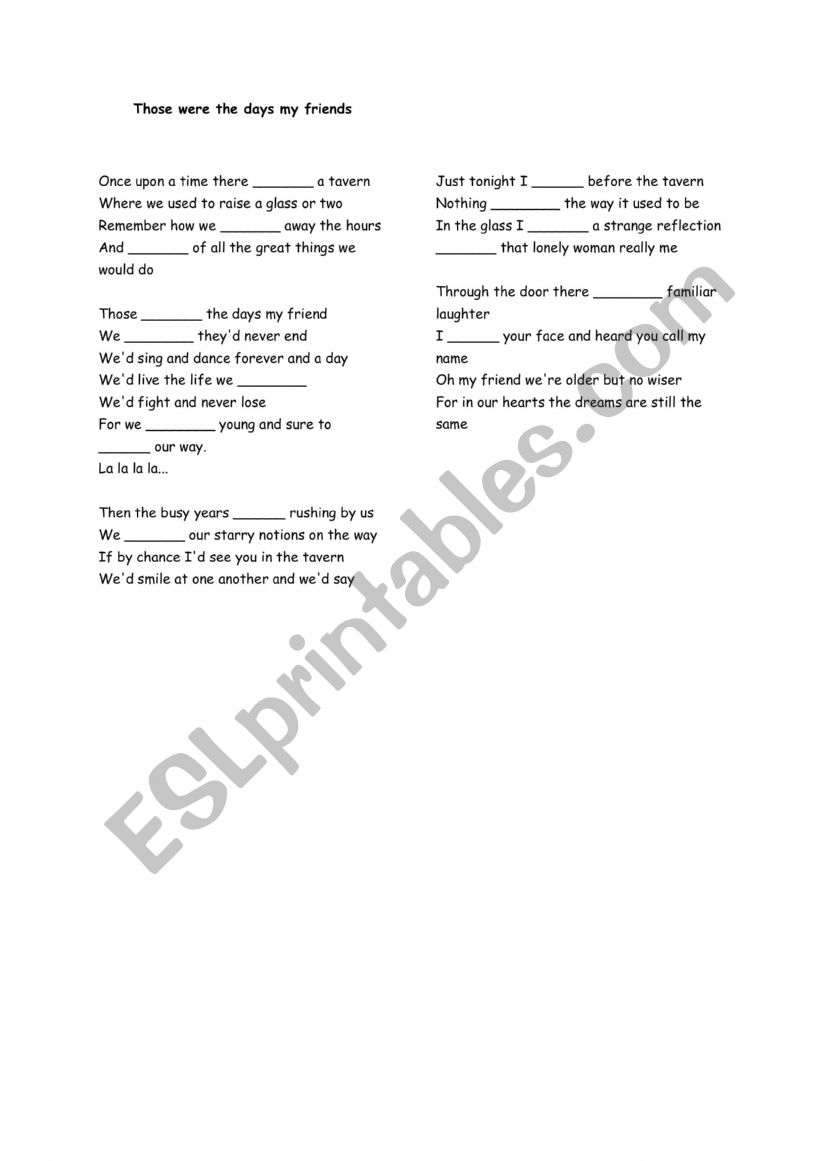 used to song worksheet