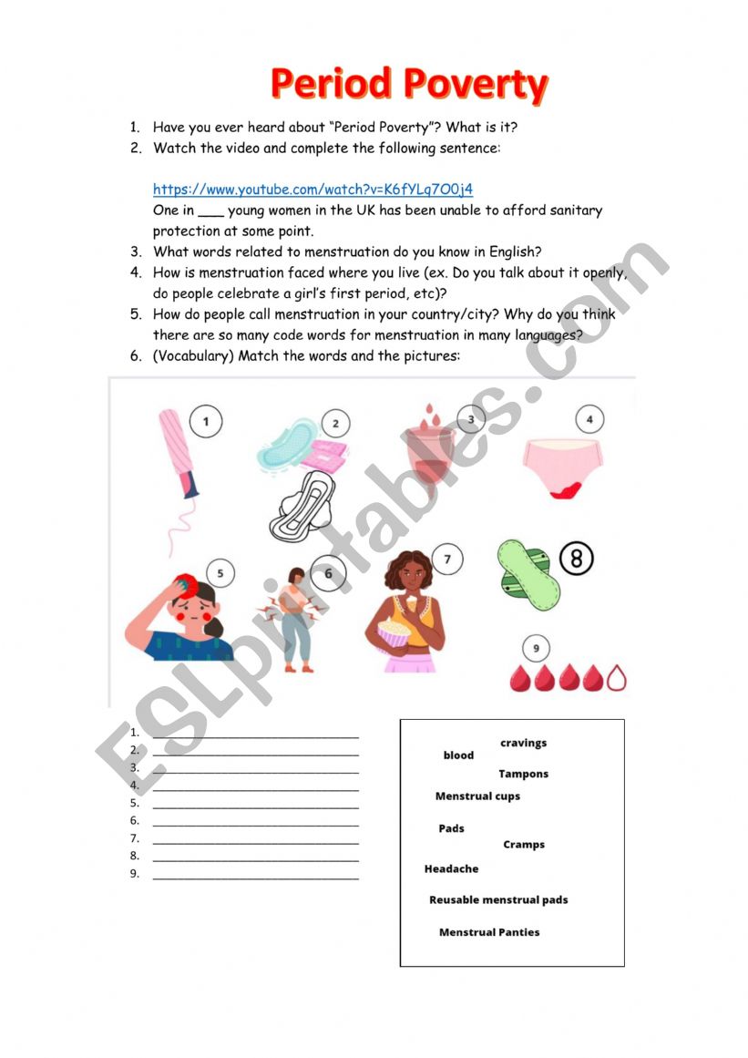A lesson on Period Poverty worksheet