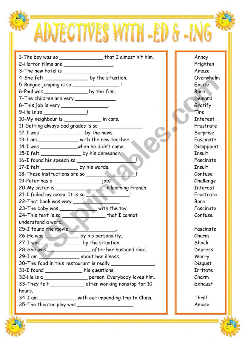 Adjectives -ed -ing worksheet