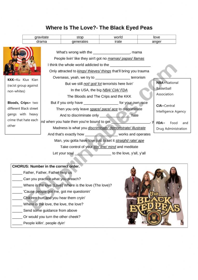 Tracy Chapman worksheet