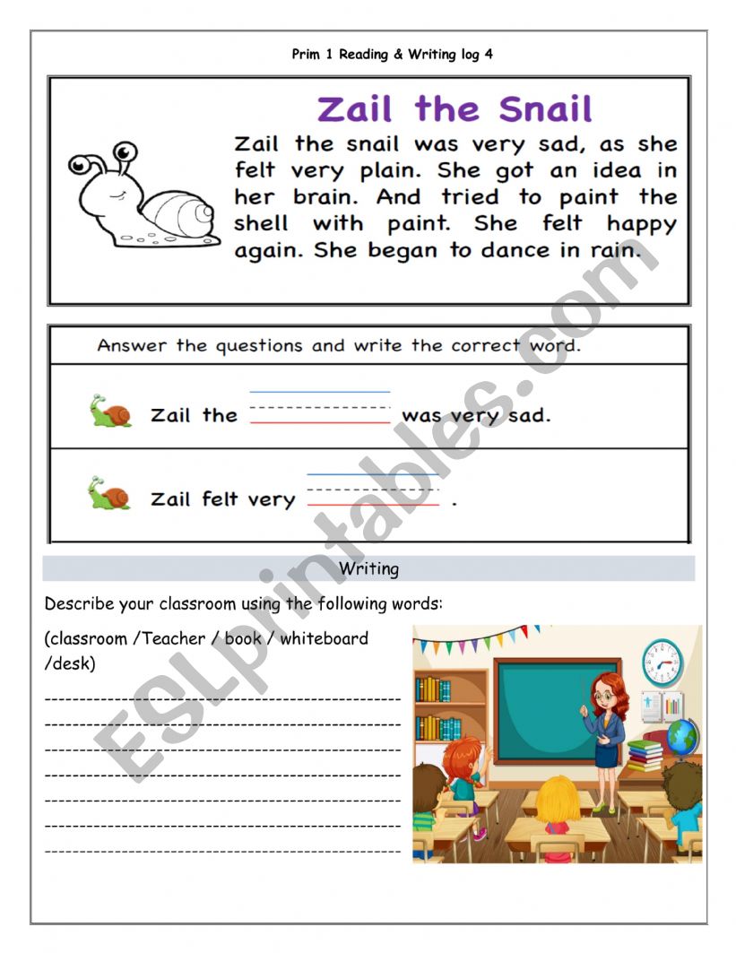reading  & writing worksheet