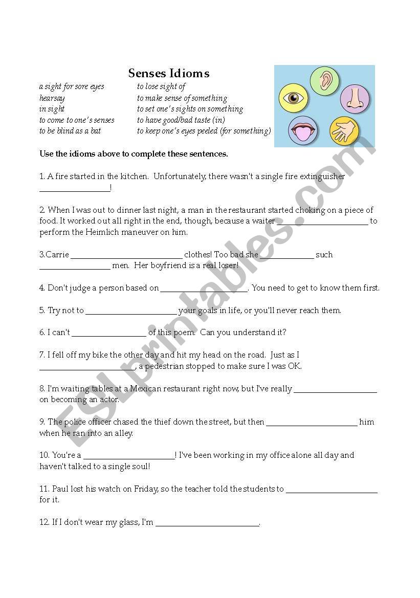 Idioms of the senses worksheet