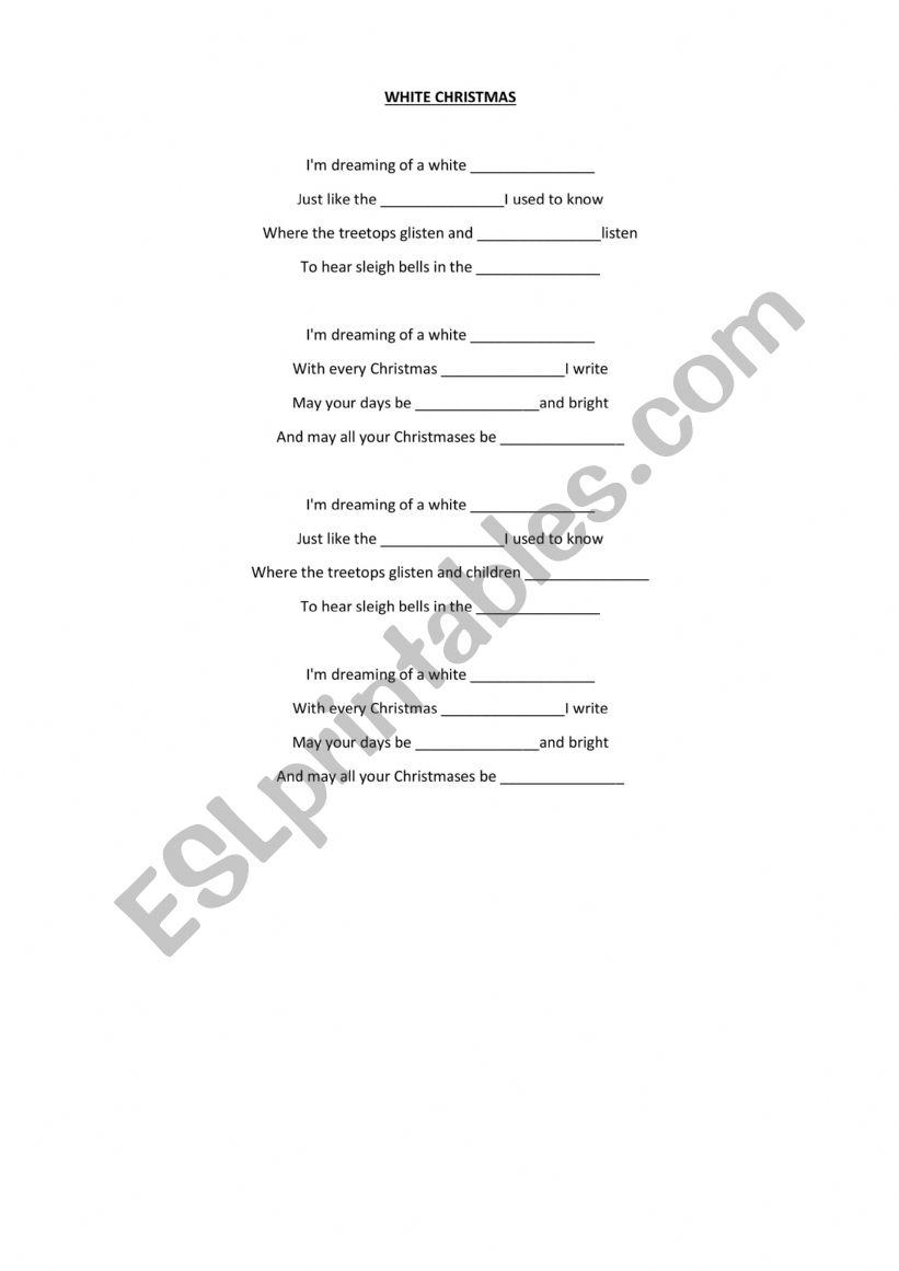 White Christmas song worksheet