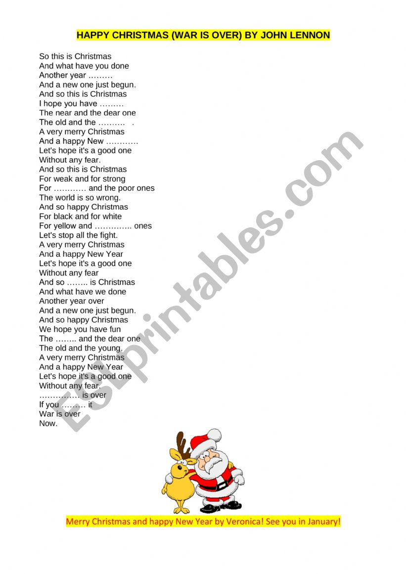 Happy Christmas - John Lennon worksheet