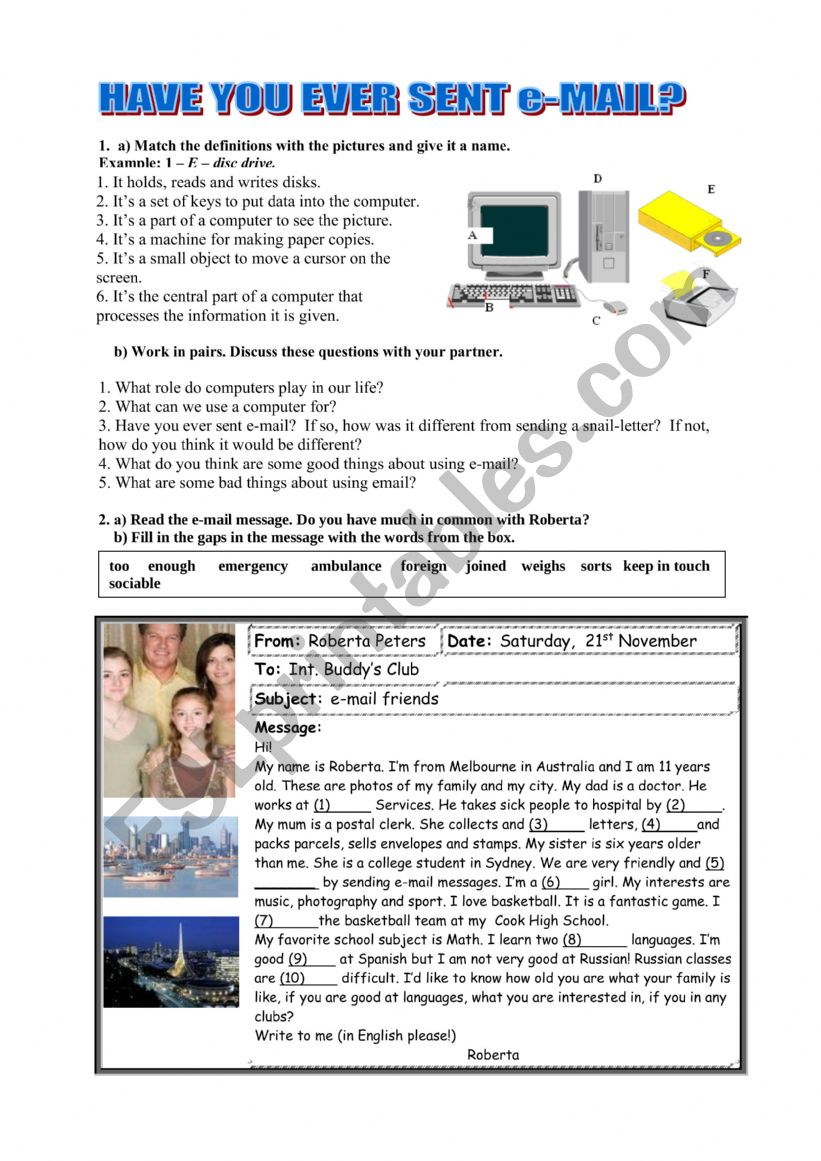 Have you ever sent e-mail? worksheet