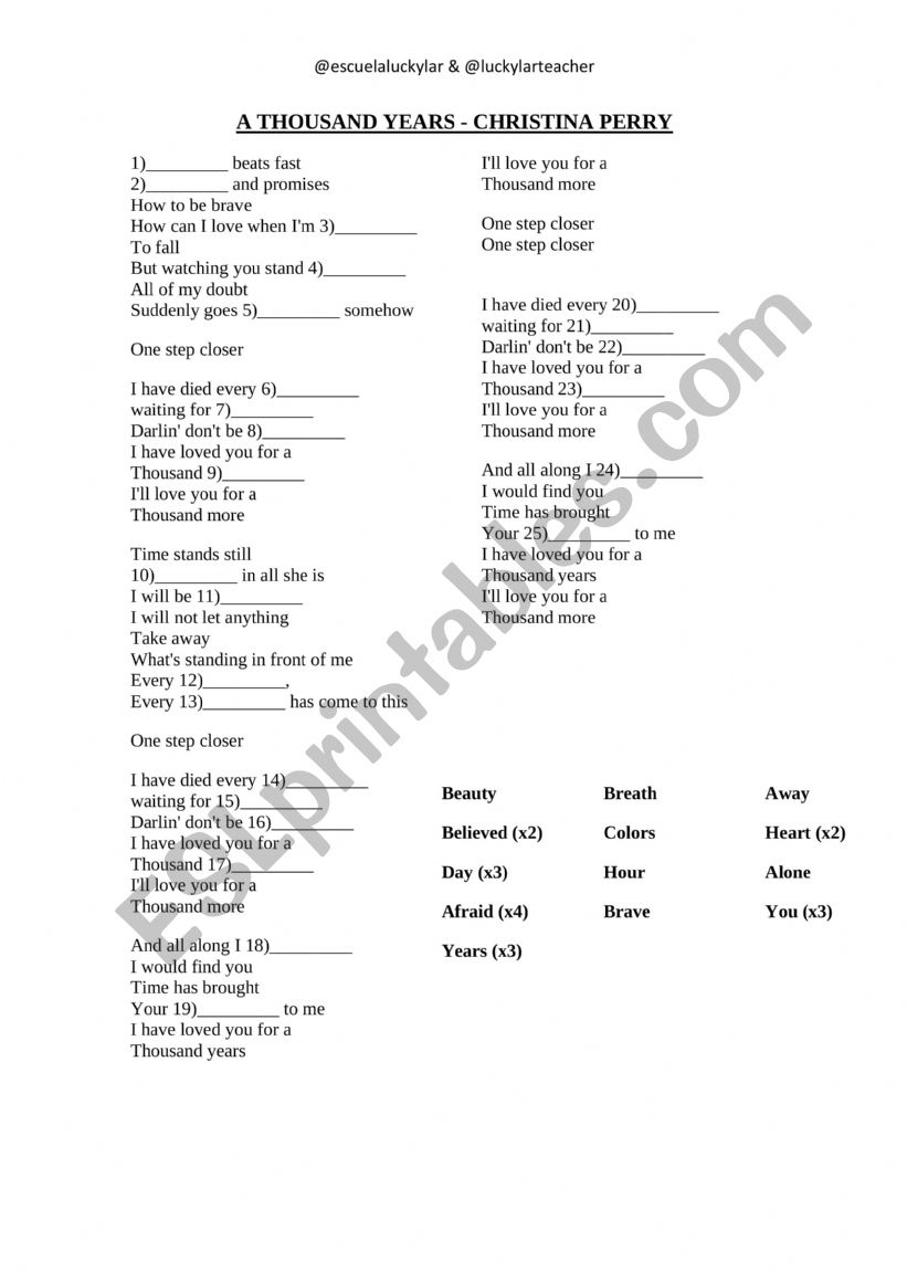 A thousand years worksheet