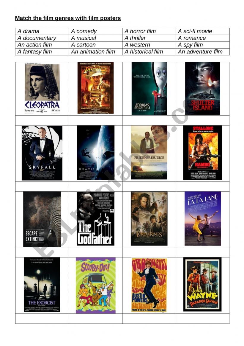 Film genres worksheet