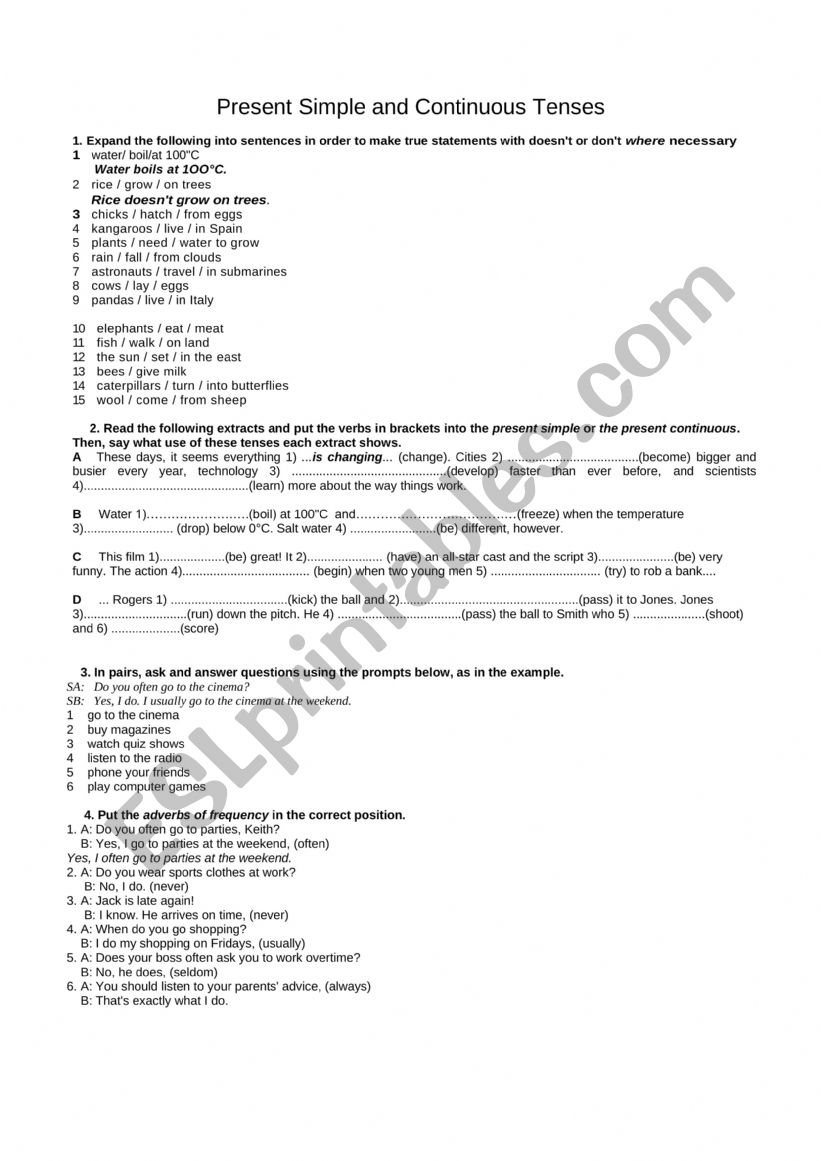 present tences worksheet