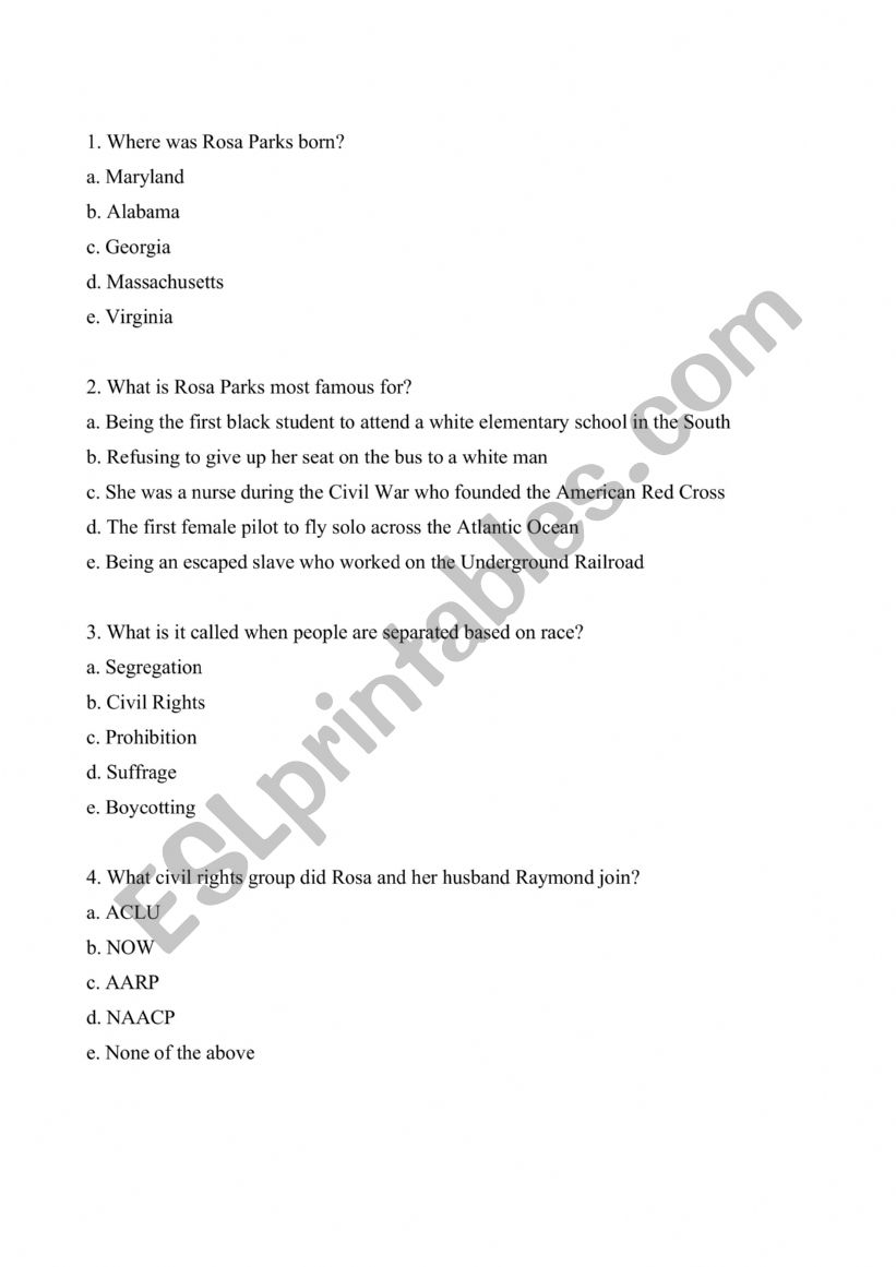 Rosa Parks & Racism worksheet