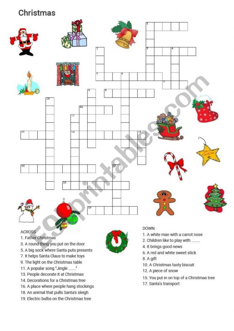 Christmas crossword worksheet