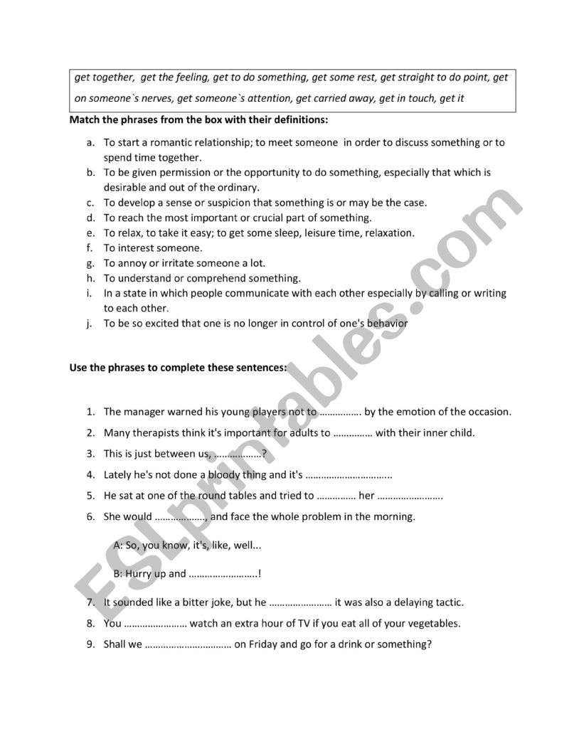 Vocabulary worksheet