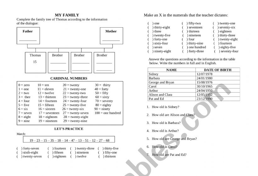 FAMILY worksheet