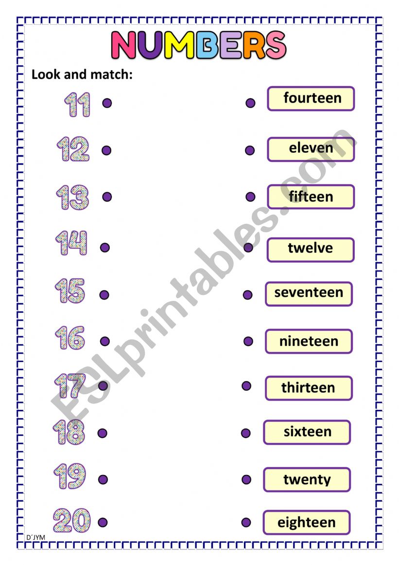 NUMBERS FROM 11 TO 20 worksheet