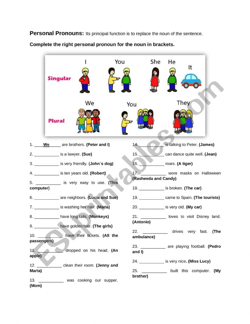 PERSONAL PRONOUNS worksheet