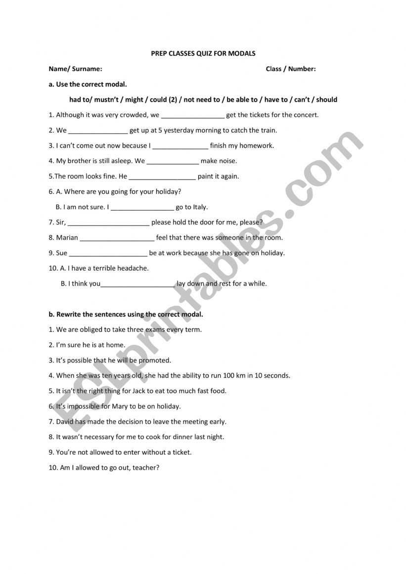 Present Modals  worksheet