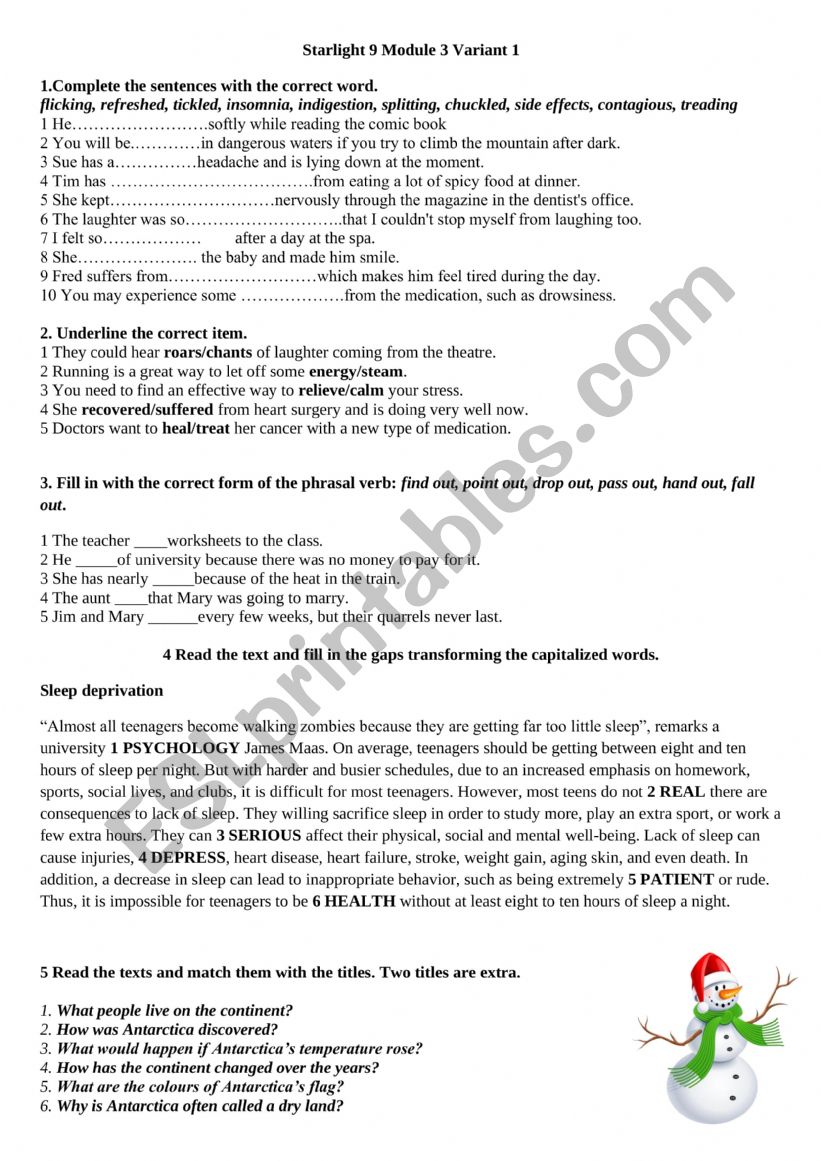 Starlight 9 Module 3 Test worksheet