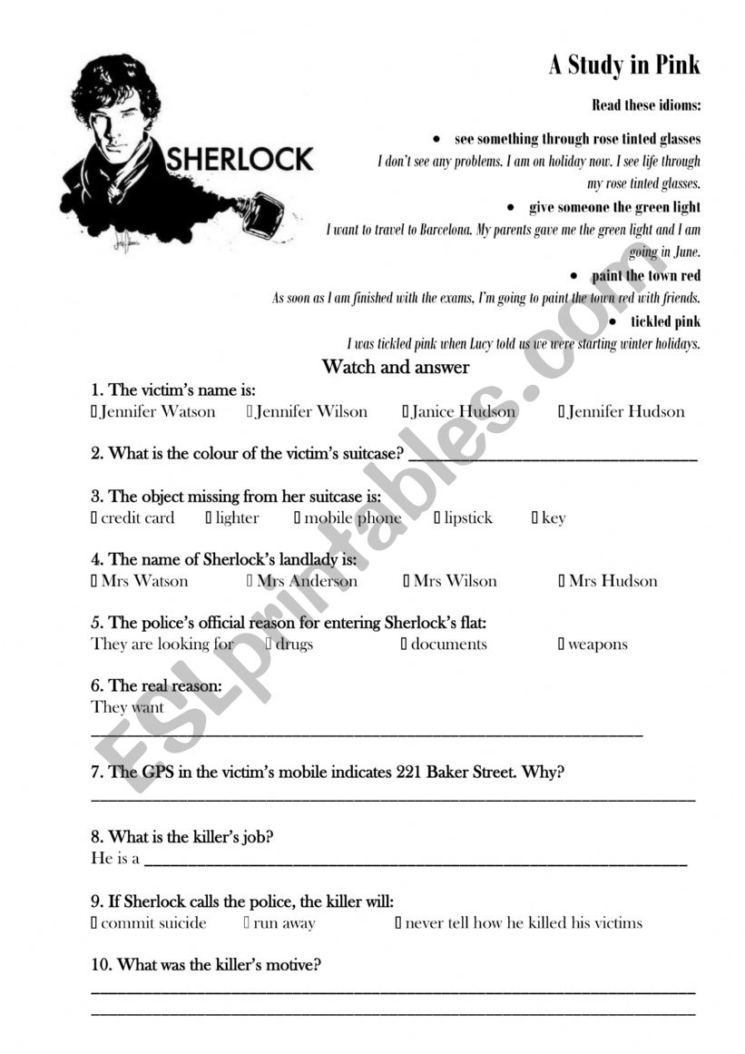 A Study in Pink worksheet