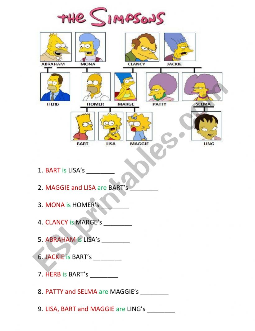 The Simpson�s family tree worksheet