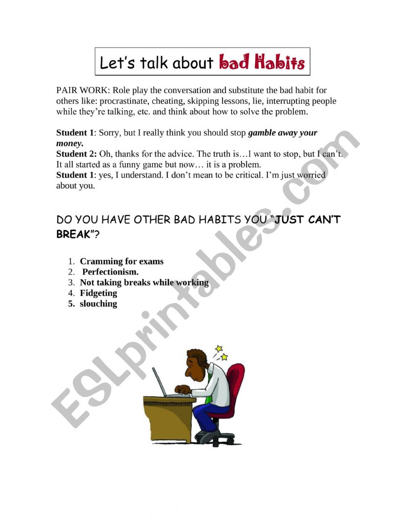 bad habits conversation worksheet