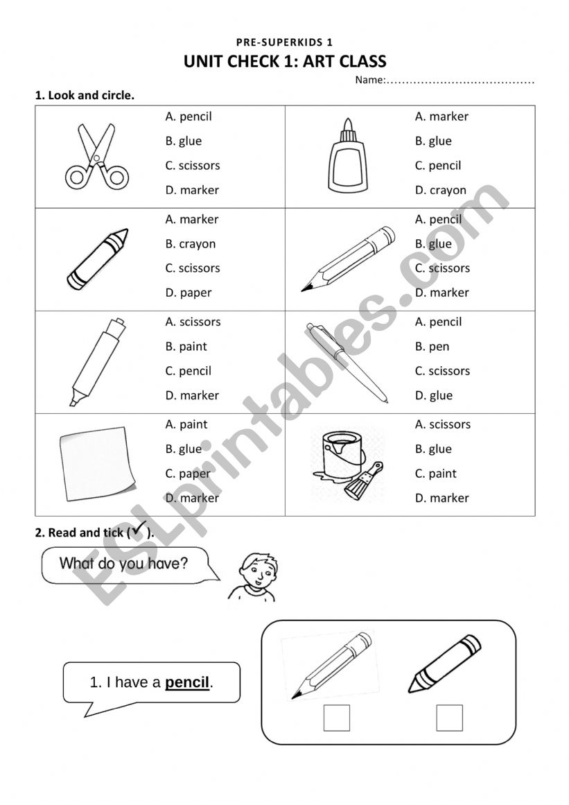 School Things Worksheet worksheet