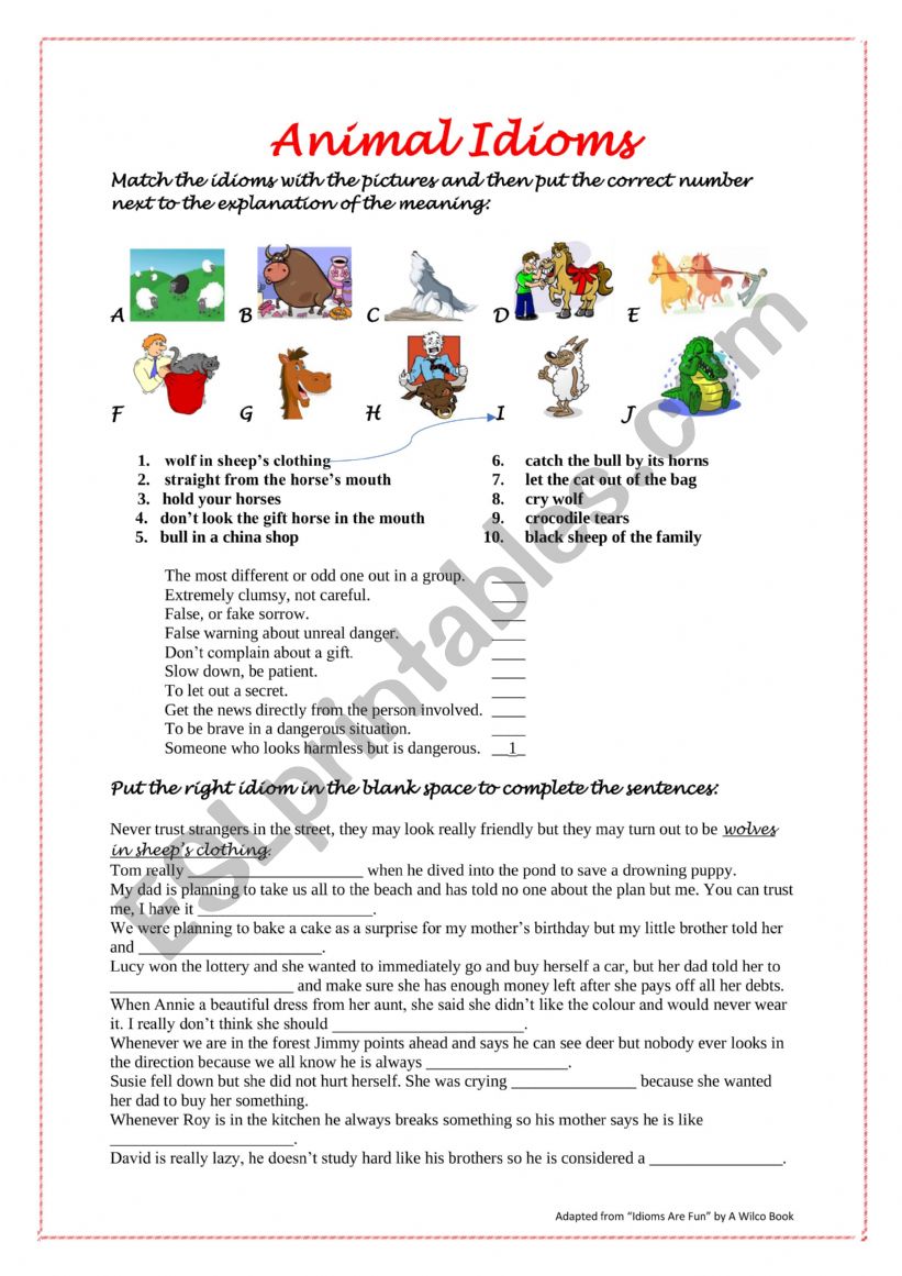 Animal Idioms worksheet