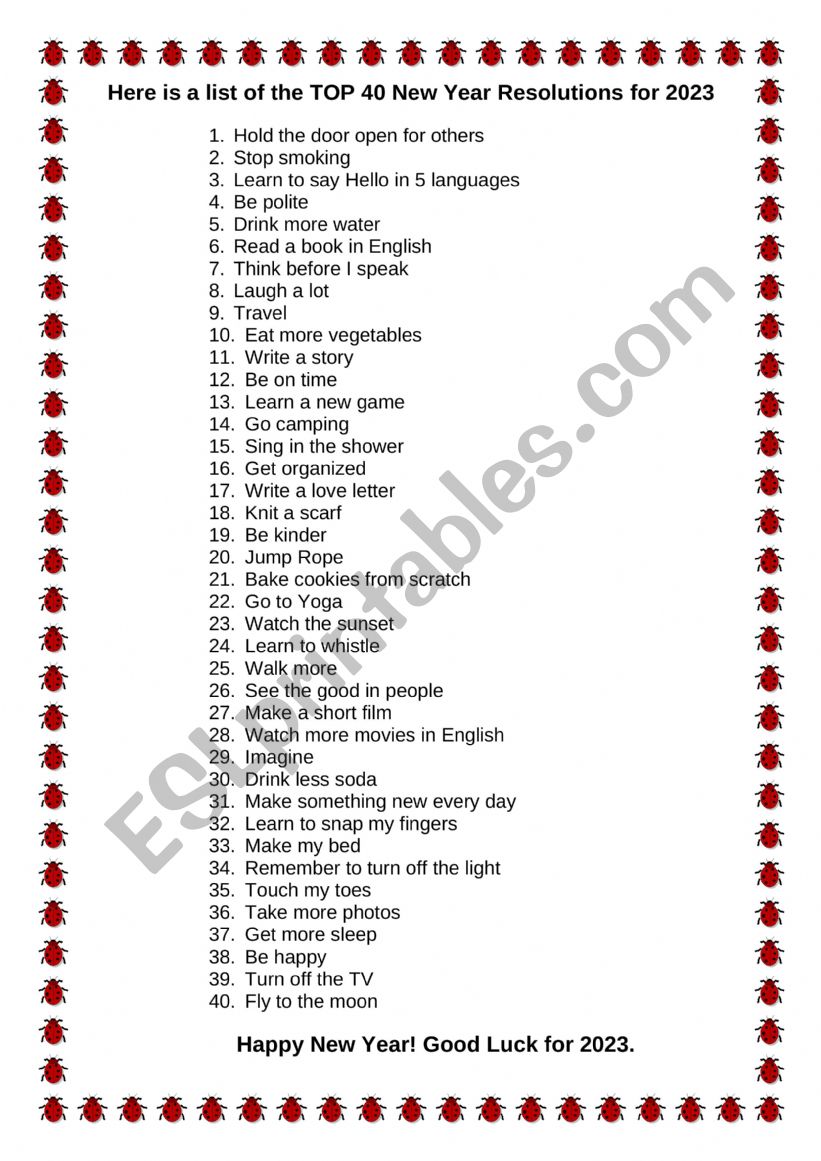 New Years� Resolutions worksheet