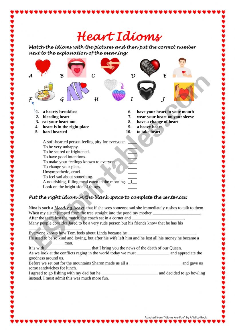 Heart Idioms worksheet