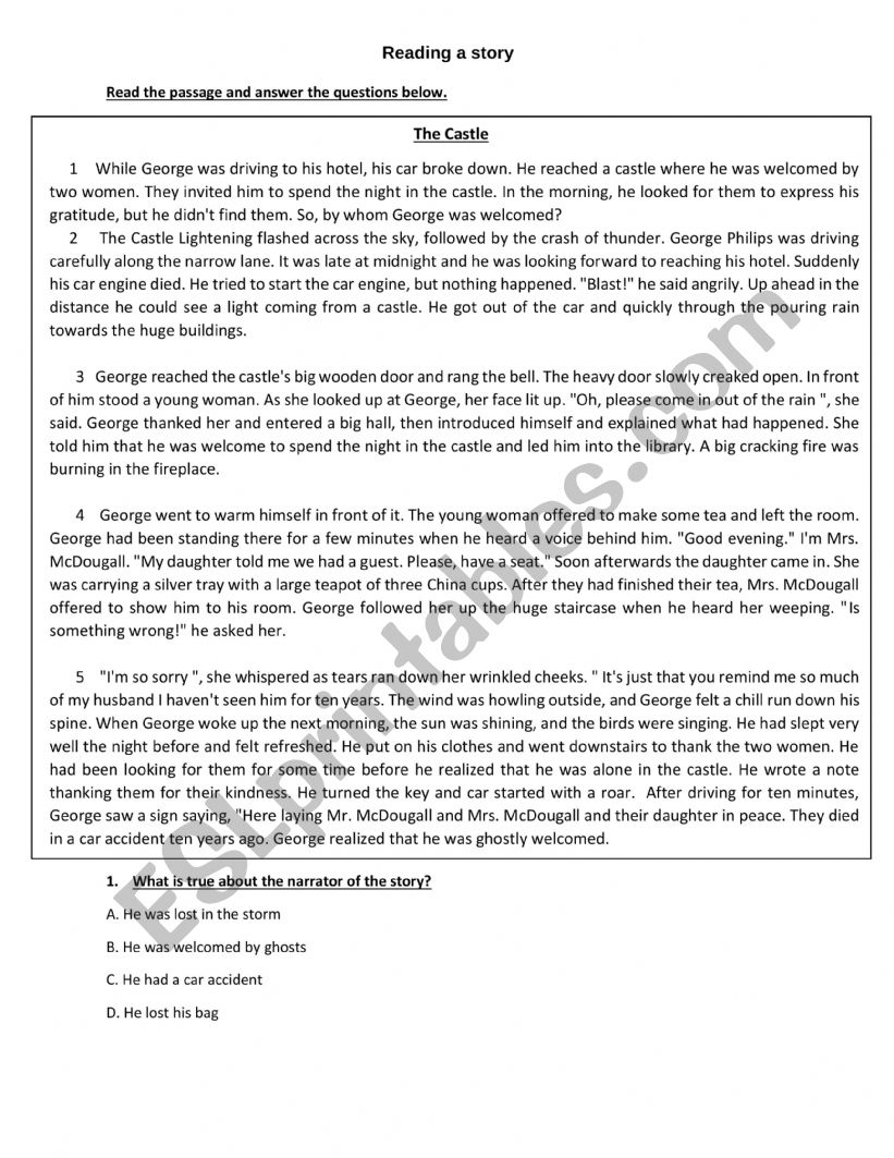 Reading a story worksheet