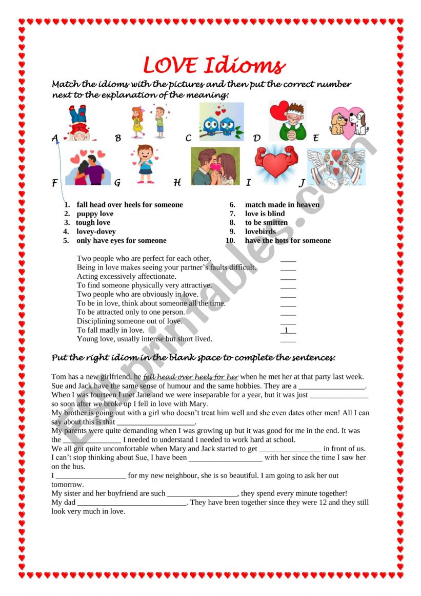 Love Idioms worksheet