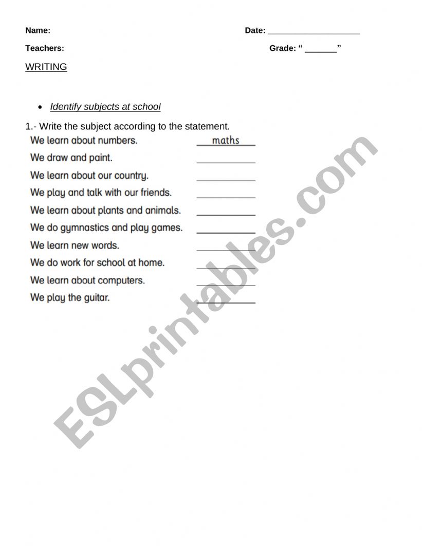 Writing worksheet