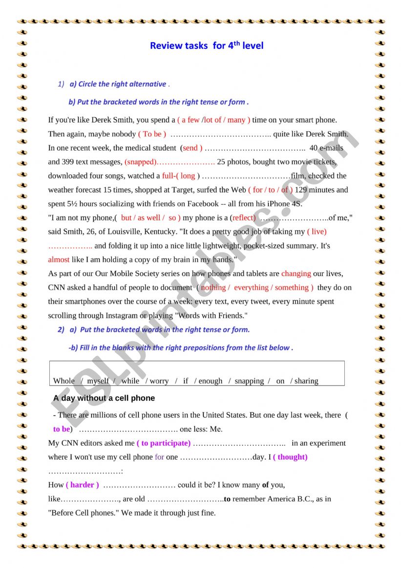 4th form review tasks worksheet