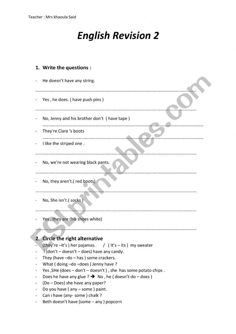 English revision TERM 1  worksheet