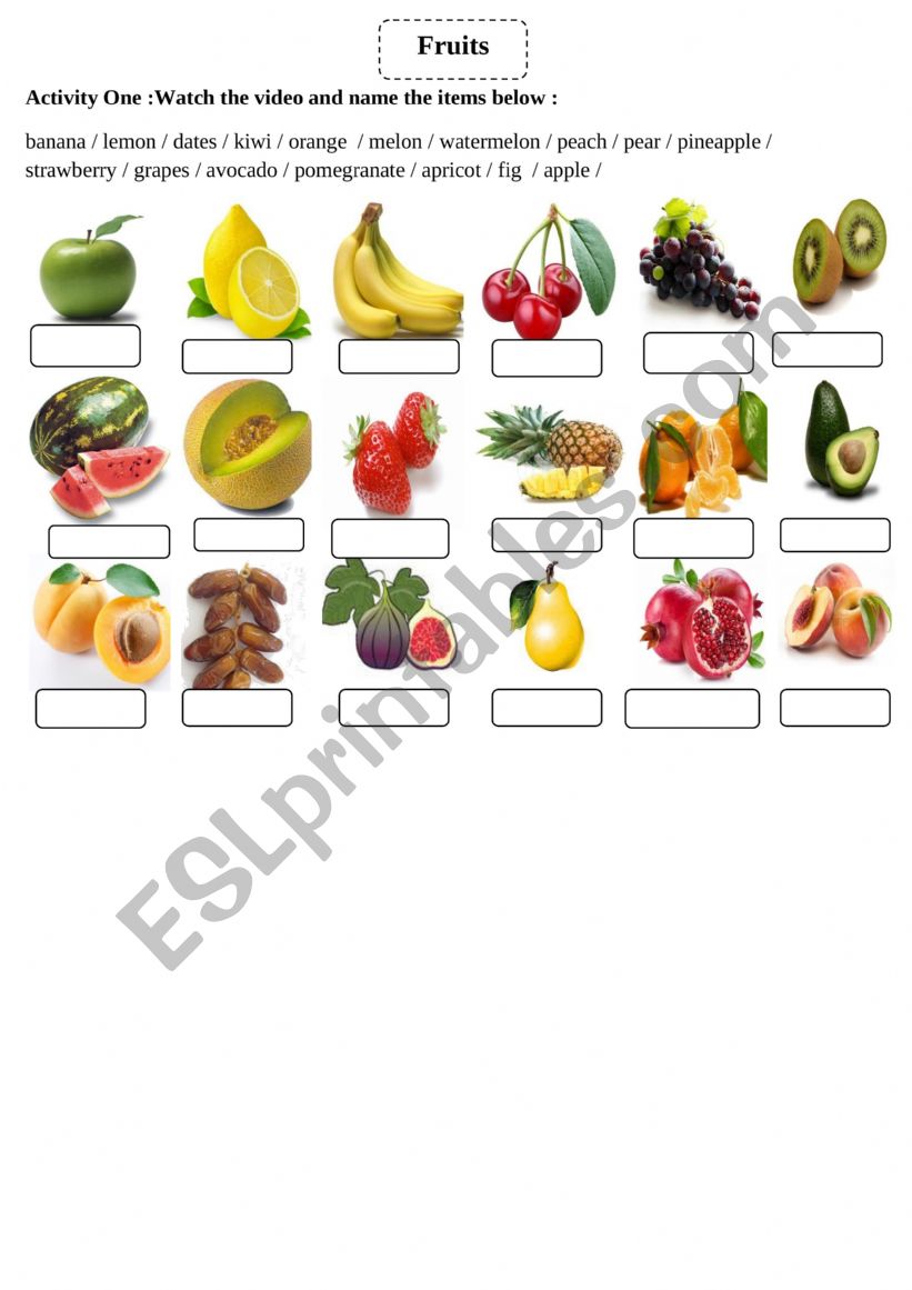Fruits worksheet