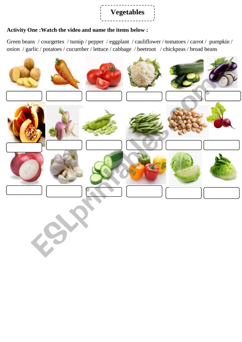 Vegetables worksheet