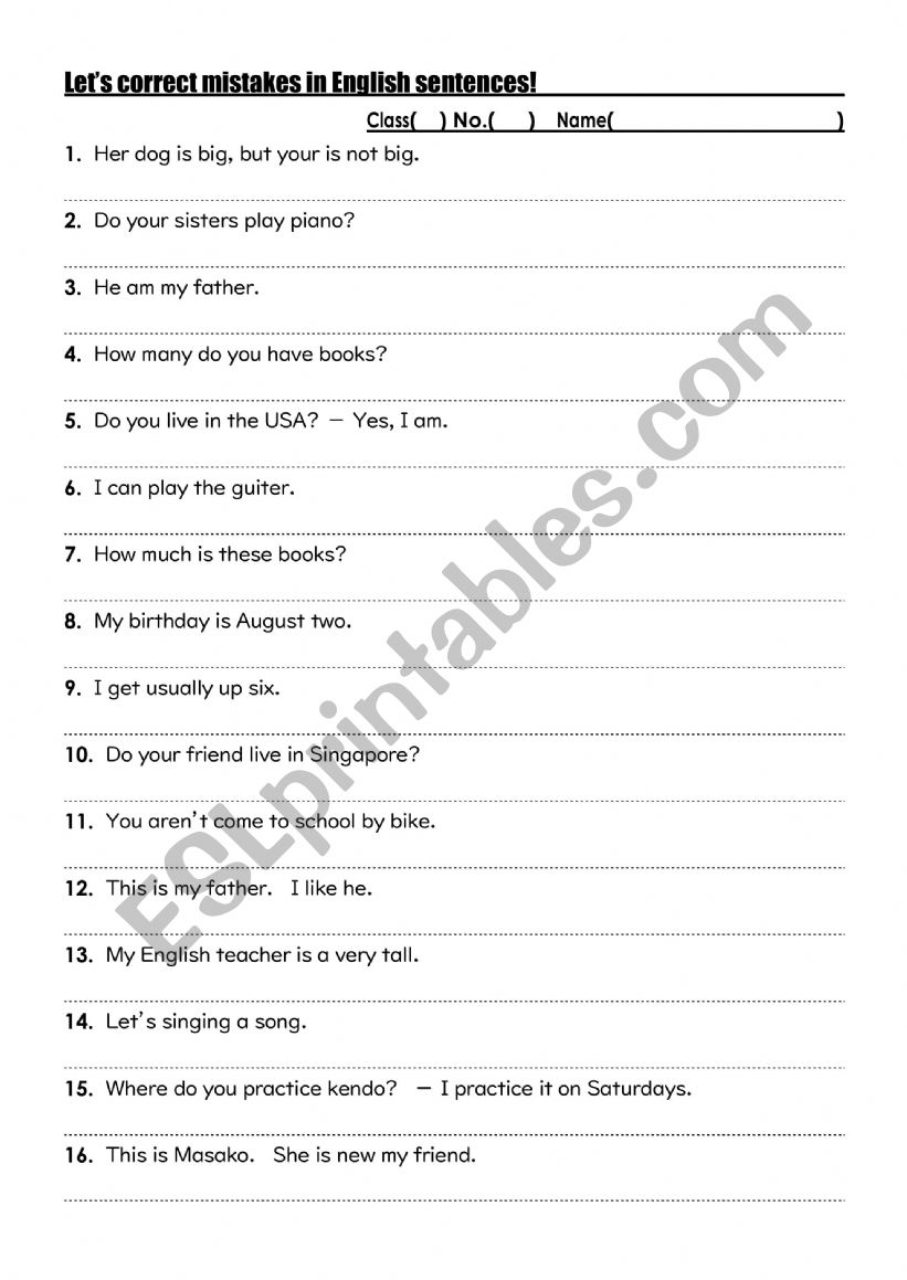LetÃ¯Â¿Â½s correct mistakes! worksheet